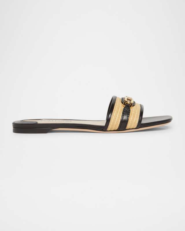 Whitney Raffia and Leather Slides